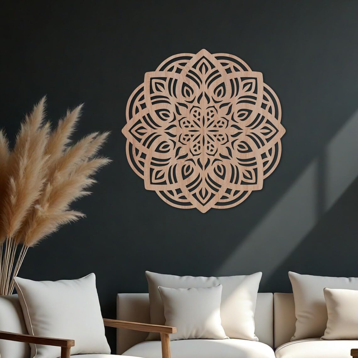 Lotus Mandala Wall Art – 18 Inch Wooden Laser Cut Mandala Wall Panel – Lotus Flower Wall Hanging Décor – Yoga Room, Meditation Space, Boho Mandala Wall Décor